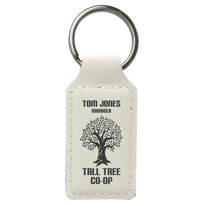 White Leatherette Rectangle Keychain