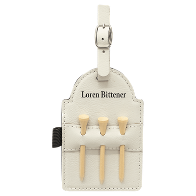 White Leatherette Golf Bag Tag with Wooden Tees