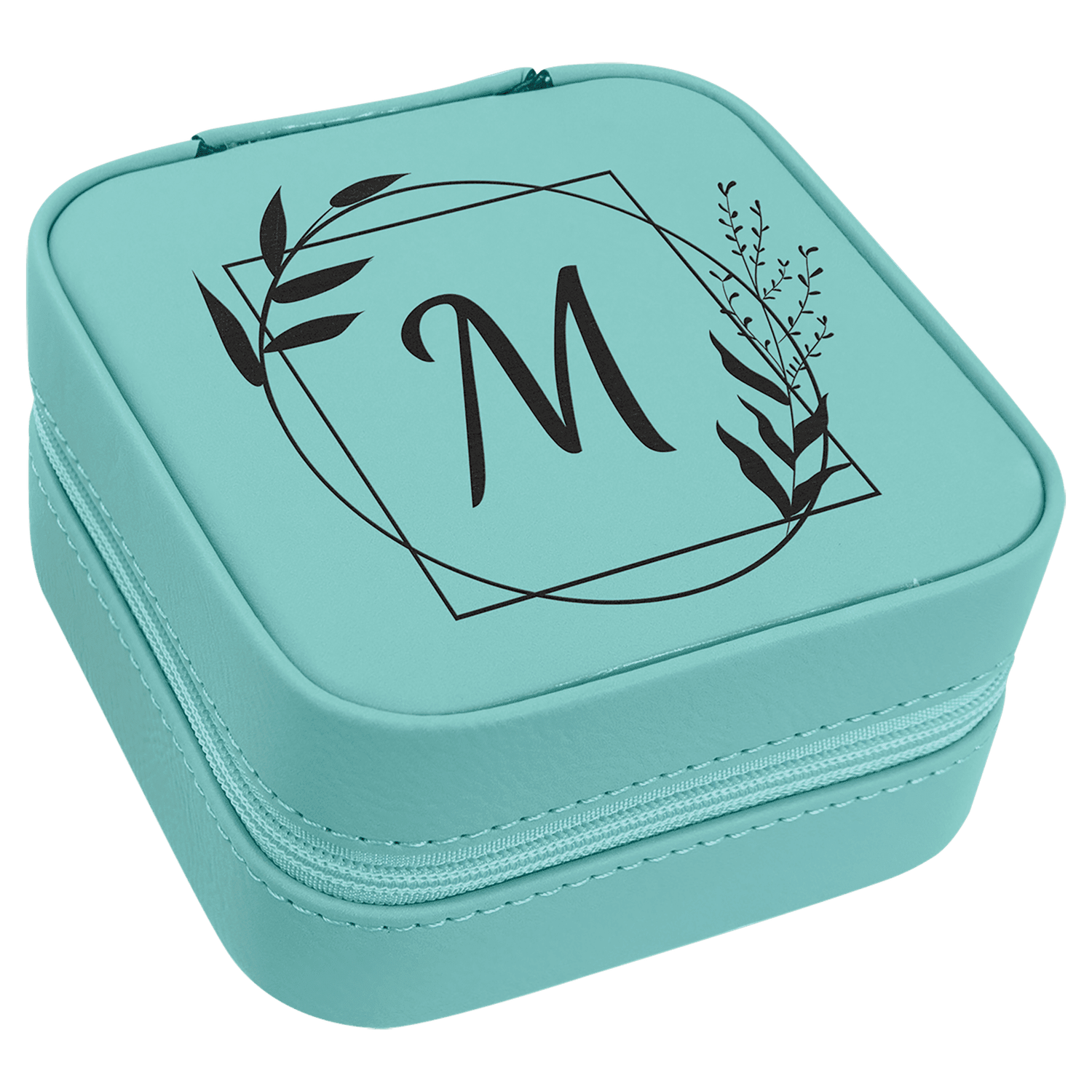 Teal Leatherette Travel Jewelry Box with Black Lining