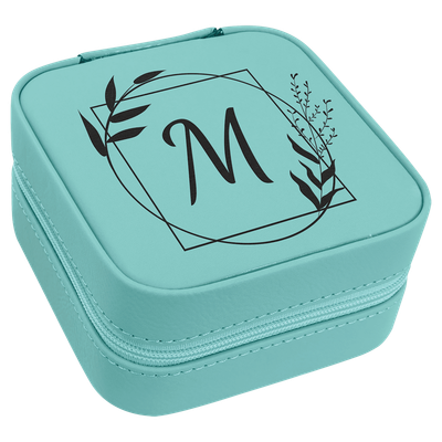 Teal Leatherette Travel Jewelry Box with Black Lining