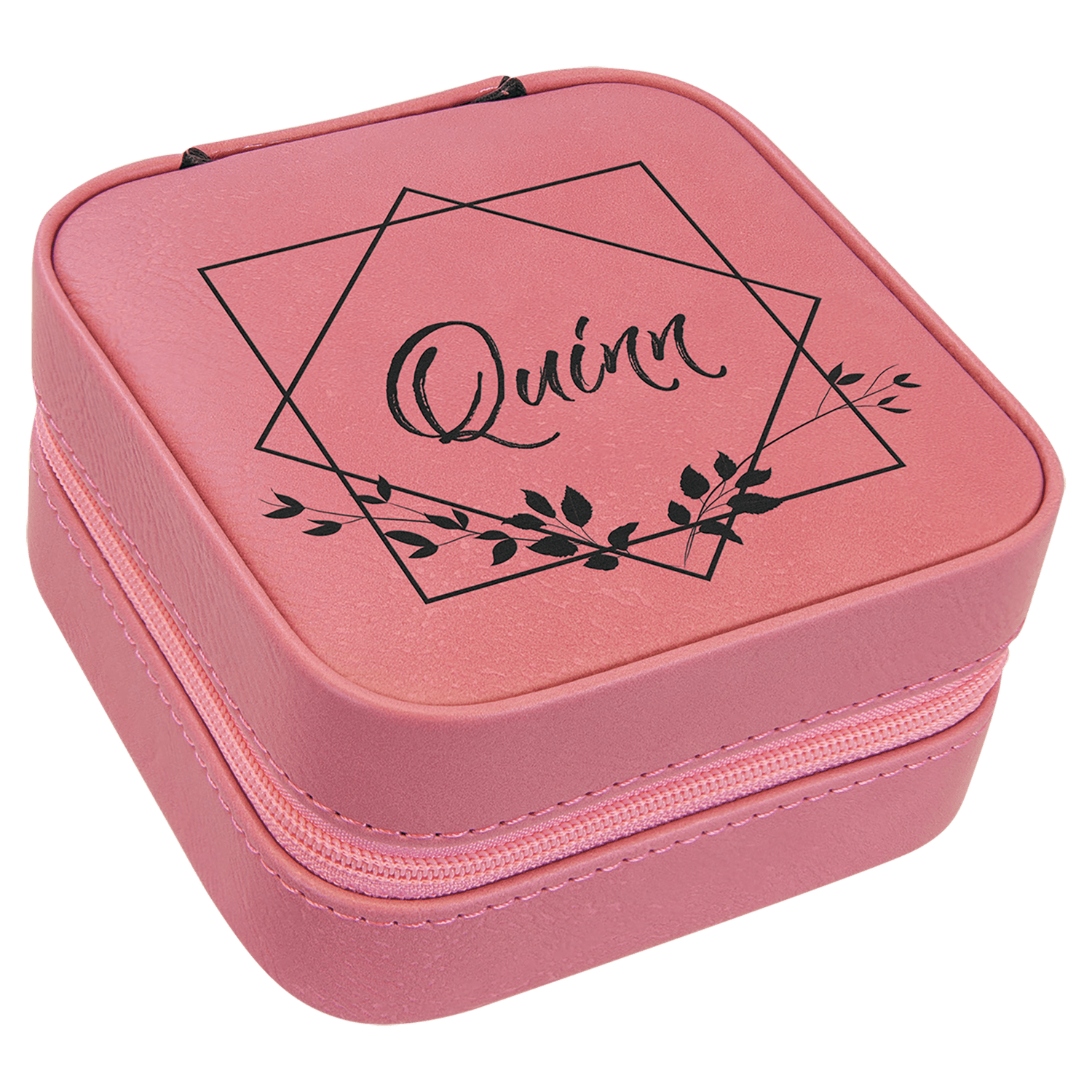 Pink Leatherette Travel Jewelry Box with Black Lining
