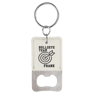 White Leatherette Rectangle Bottle Opener Keychain
