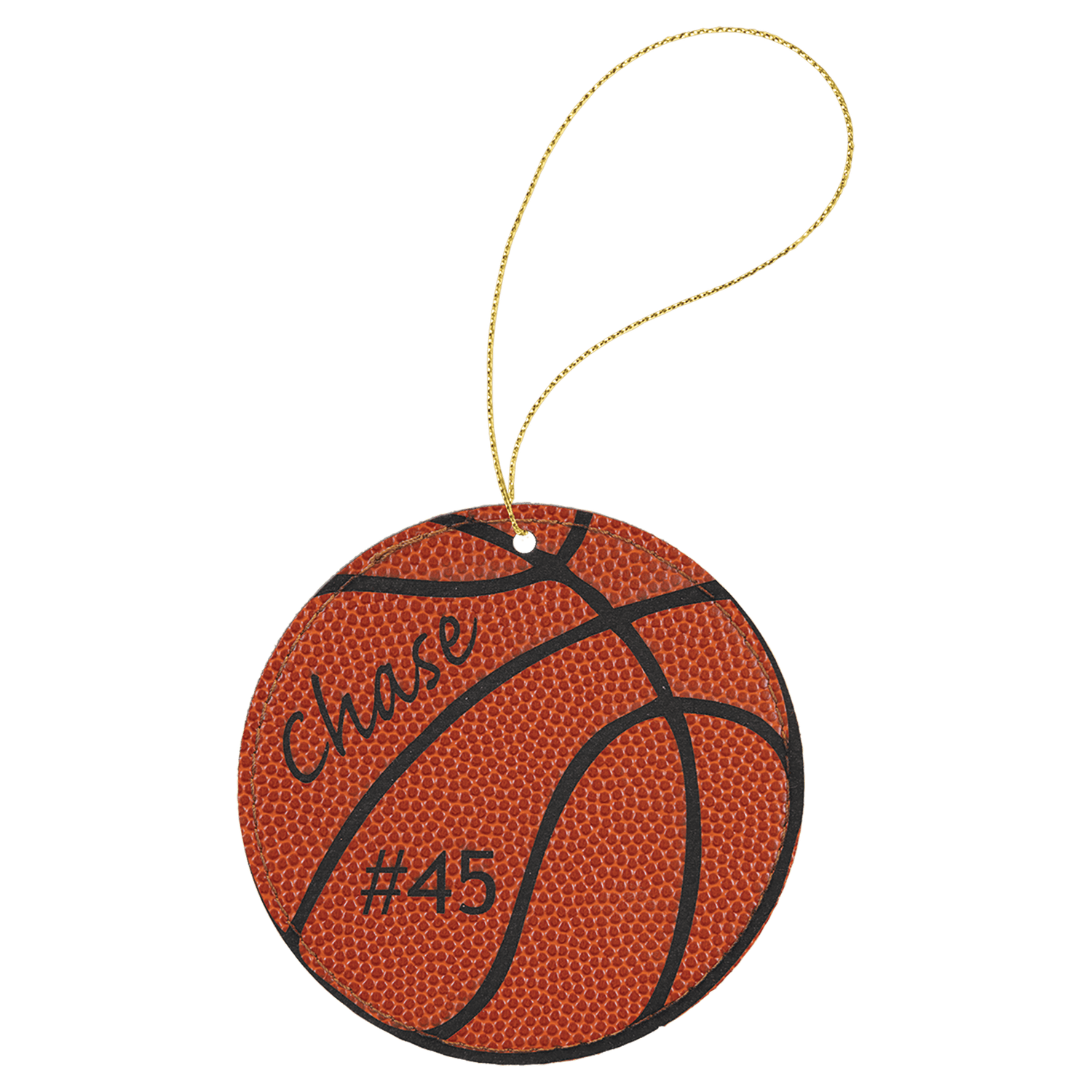 Basketball Leatherette Ornament with Gold String
