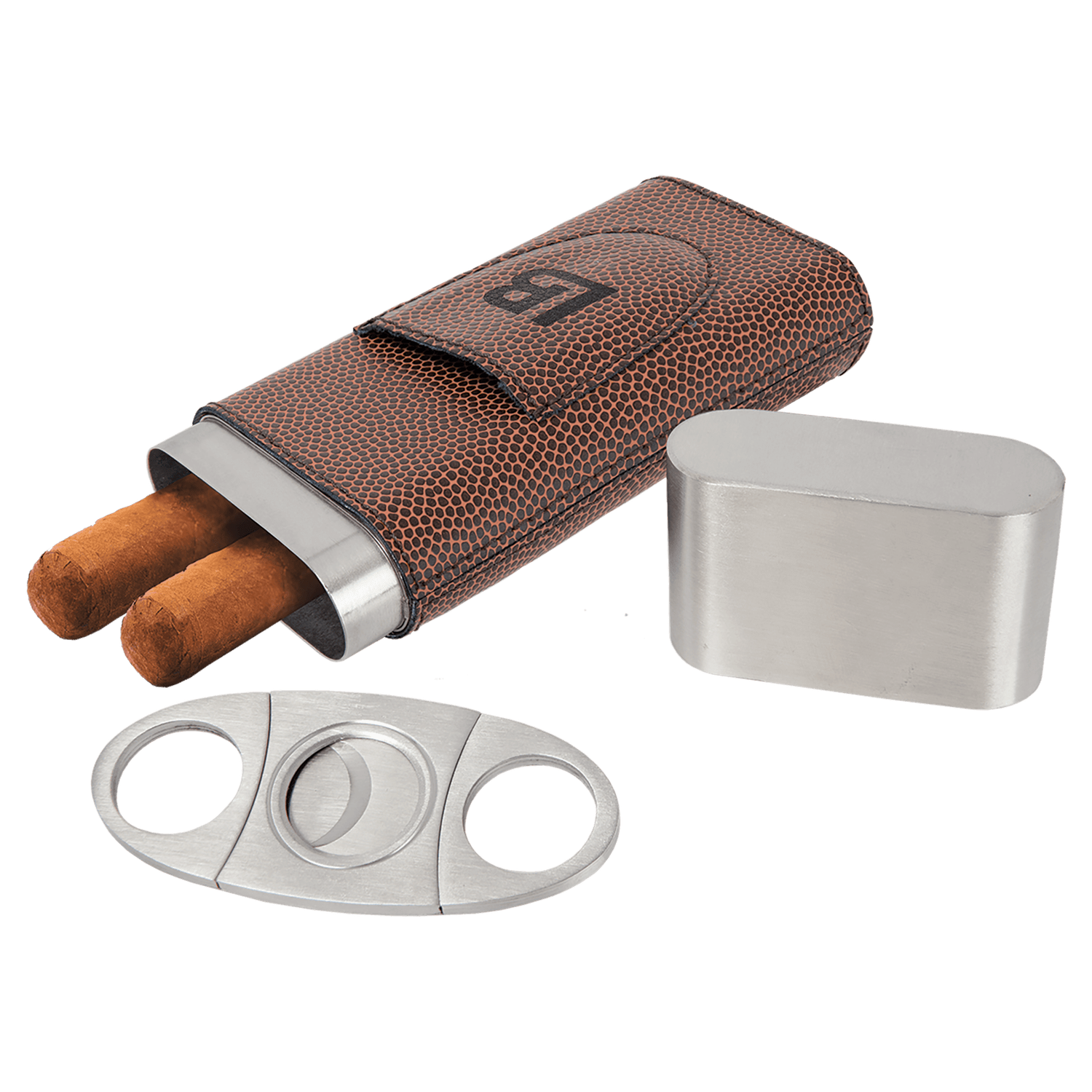 Football Leatherette Wrapped Stainless Steel Cigar Case with Cutter