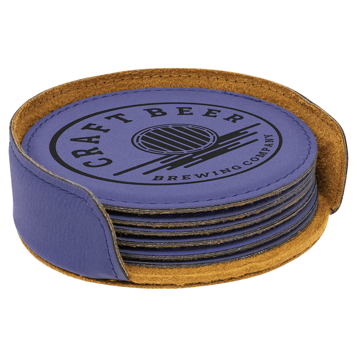 Purple Leatherette Round 6-Coaster Set