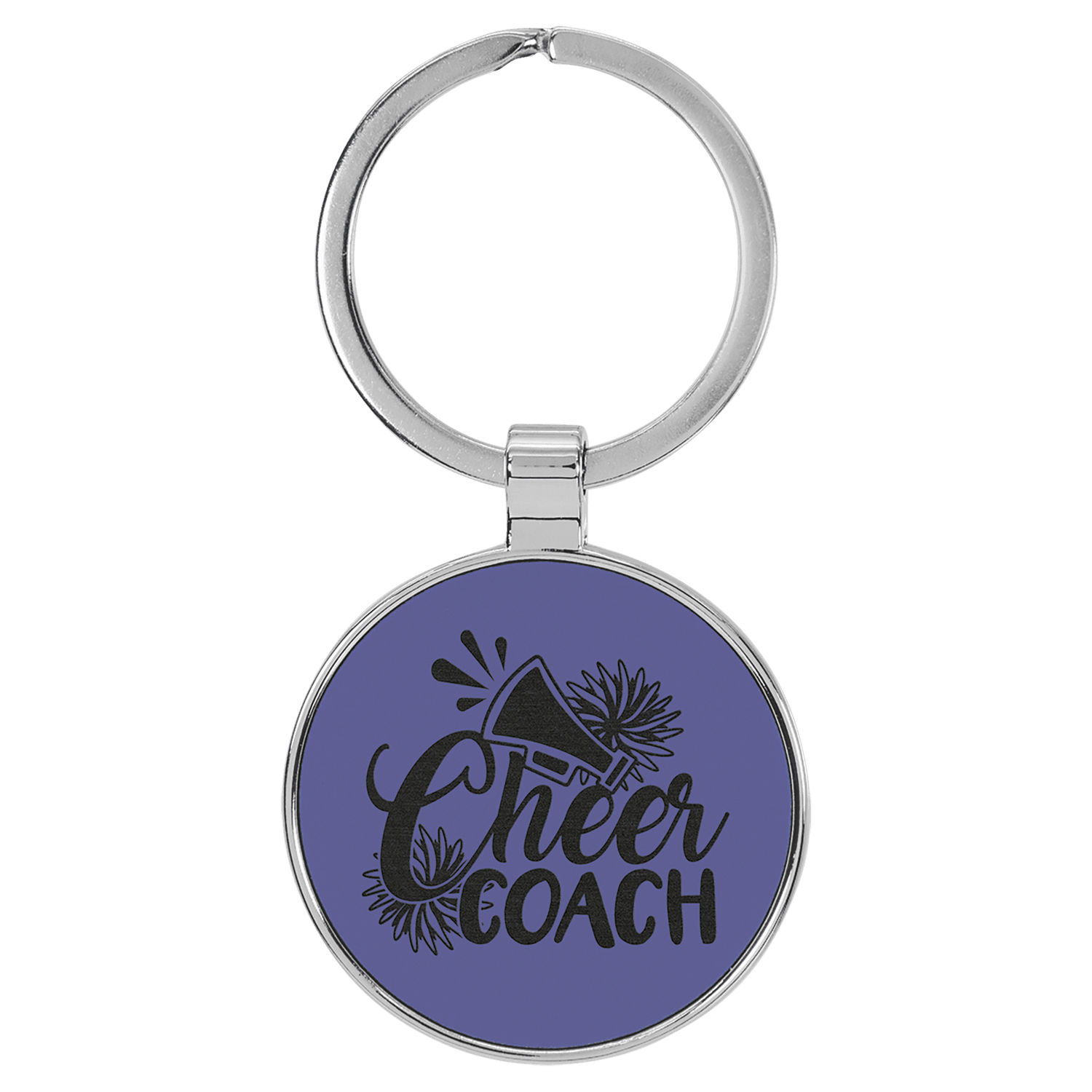 Purple Leatherette Round Keychain with Metal Frame