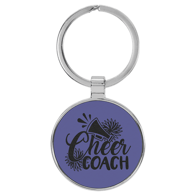 Purple Leatherette Round Keychain with Metal Frame