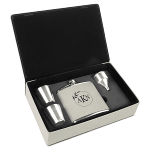 White Leatherette Flask Set