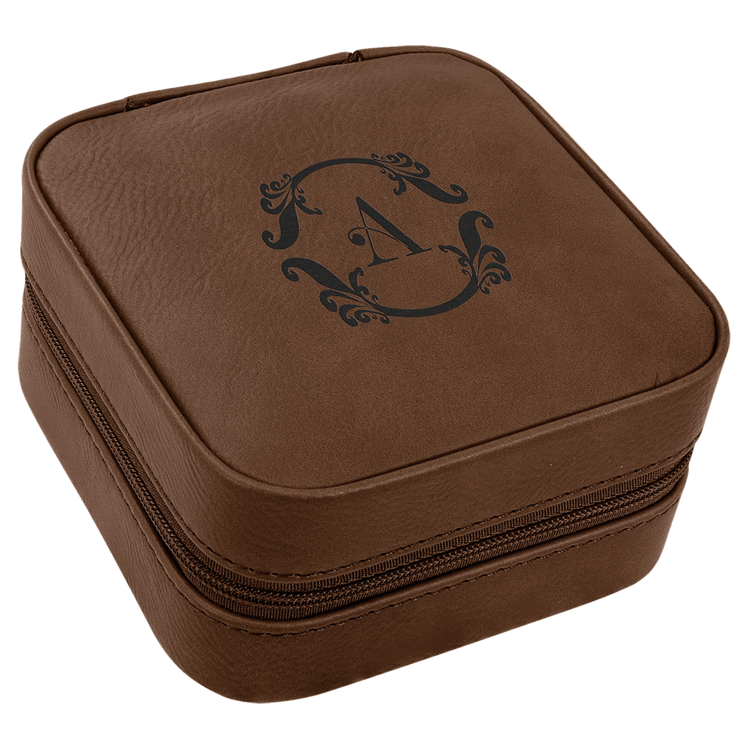 Dark Brown Leatherette Travel Jewelry Box with Black Lining