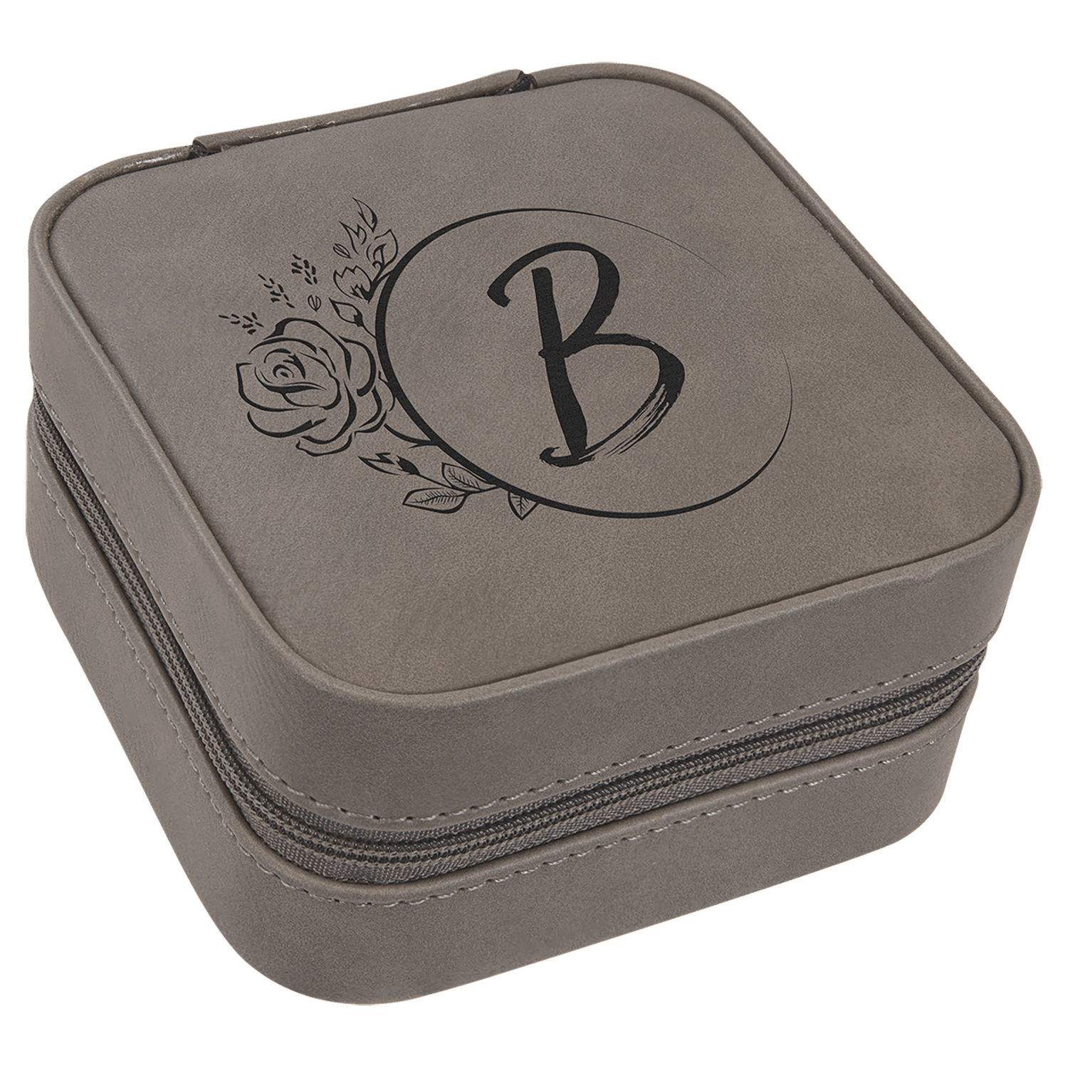 Gray Leatherette Travel Jewelry Box with Black Lining