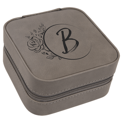 Gray Leatherette Travel Jewelry Box with Black Lining
