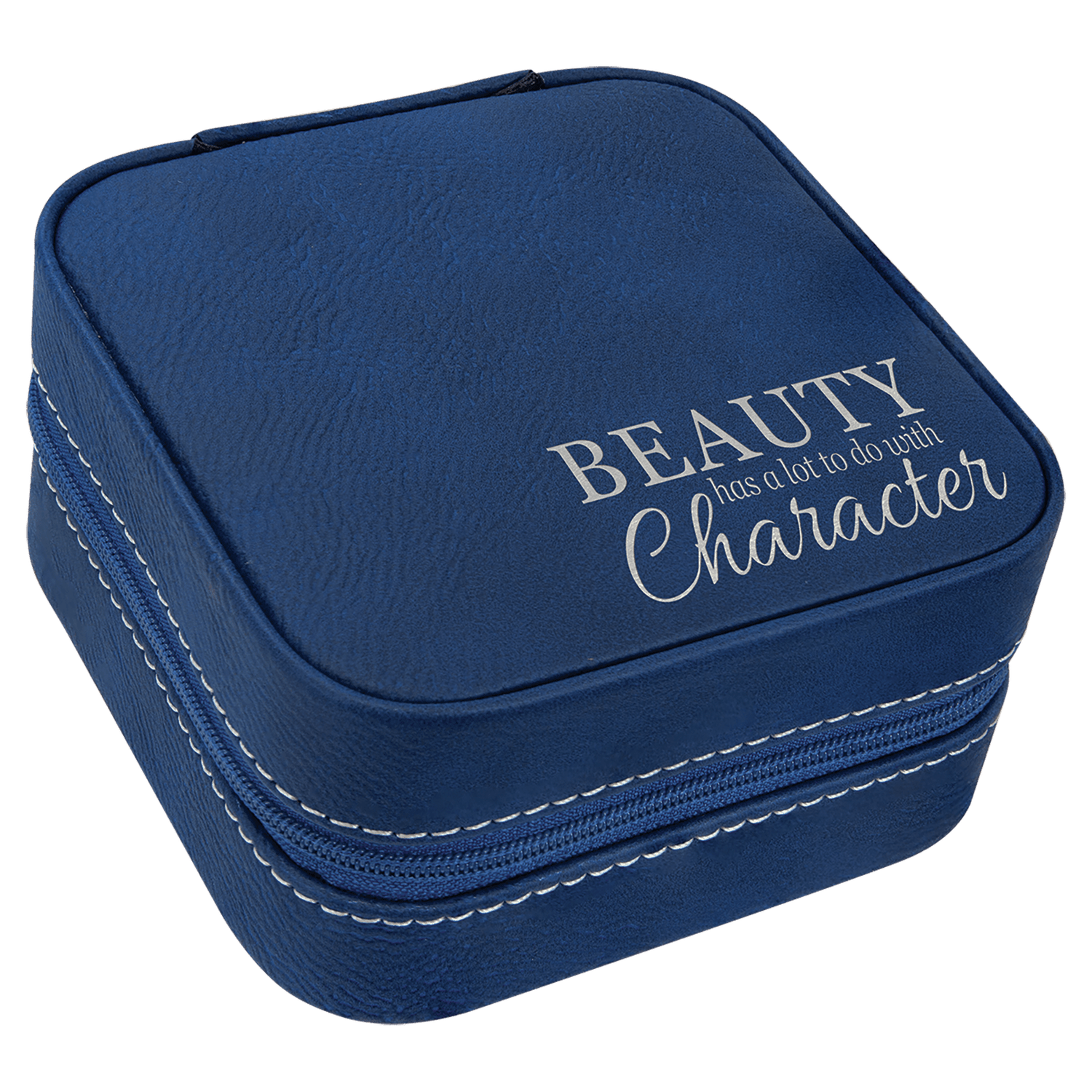 Blue/Silver Leatherette Travel Jewelry Box with Black Lining