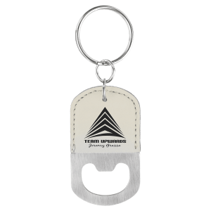 White Leatherette Oval Bottle Opener Keychain