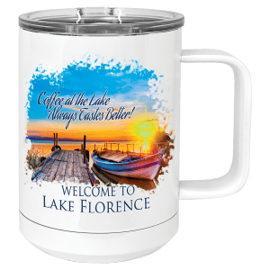 White Full Color Polar Camel 15 oz. Mug with Clear Slider Lid