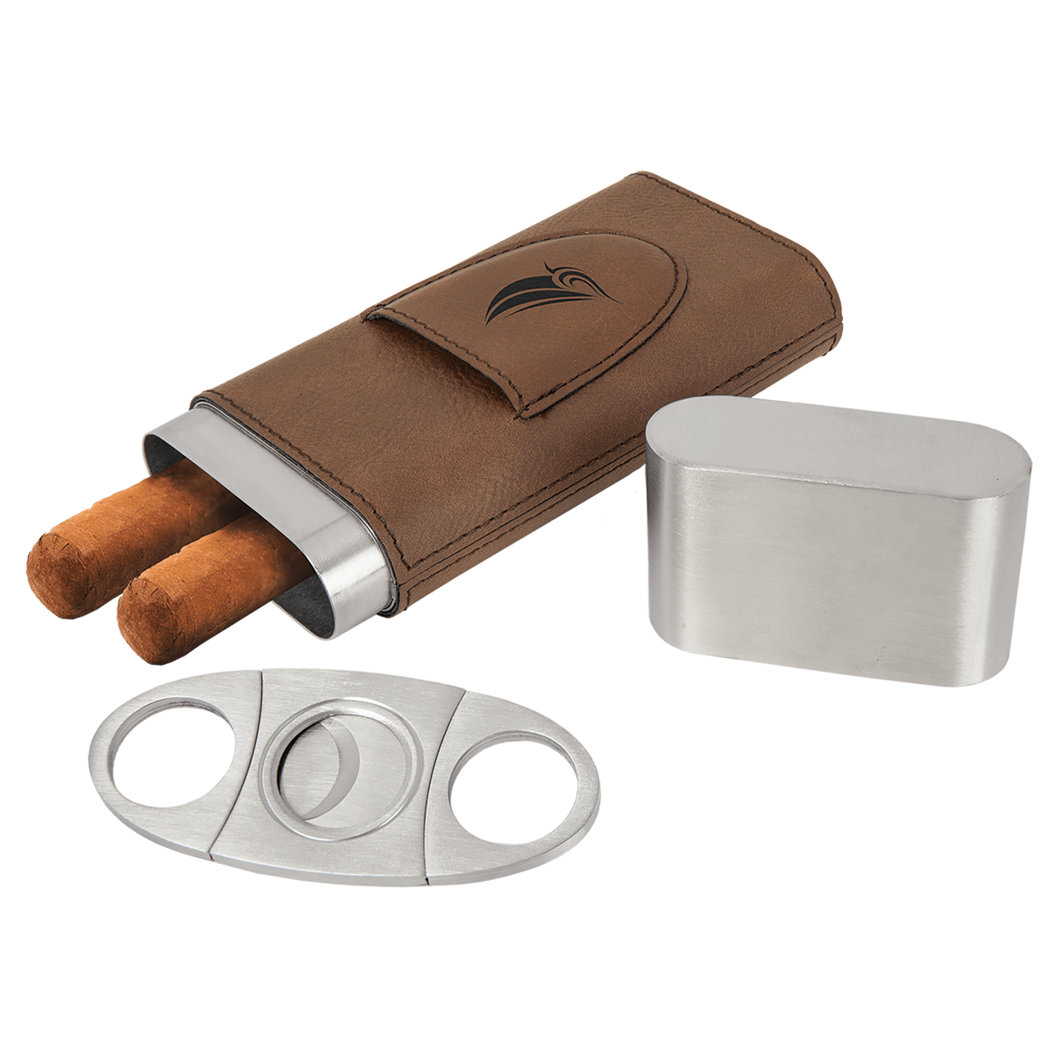 Dark Brown Leatherette Cigar Case with Cutter
