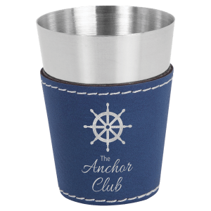 Blue/Silver Leatherette Wrapped Stainless Steel Shot Glass