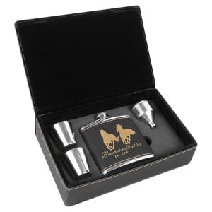 Black/Gold Leatherette Flask Set