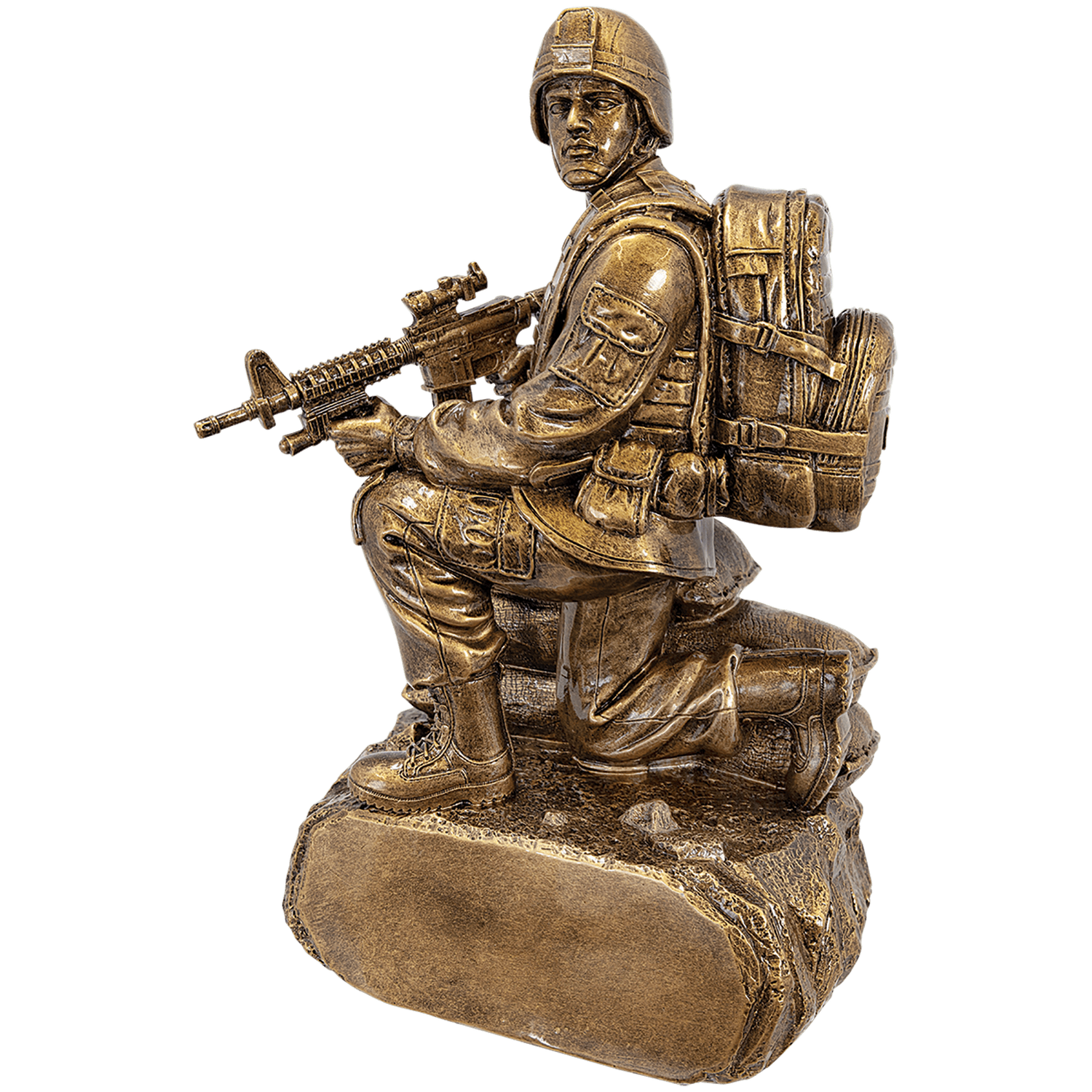 Antique Gold Military Resin Kneeling with Sandbags