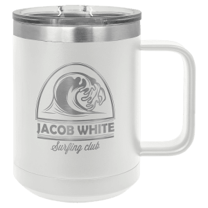 White Polar Camel 15 oz. Coffee Mug with Clear Slider Lid