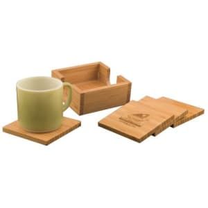 Bamboo 4 Coaster Set with Holder