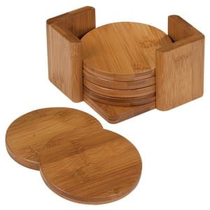 Round Bamboo 6-Coaster Set with Holder