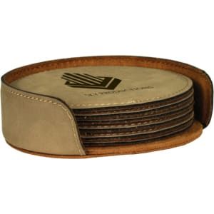 Light Brown Round Leatherette 6-Coaster Set