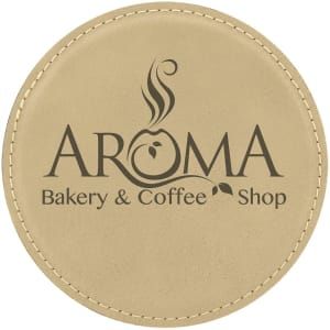 Light Brown Round Leatherette Coaster