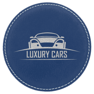 Blue/Silver Round Leatherette Coaster