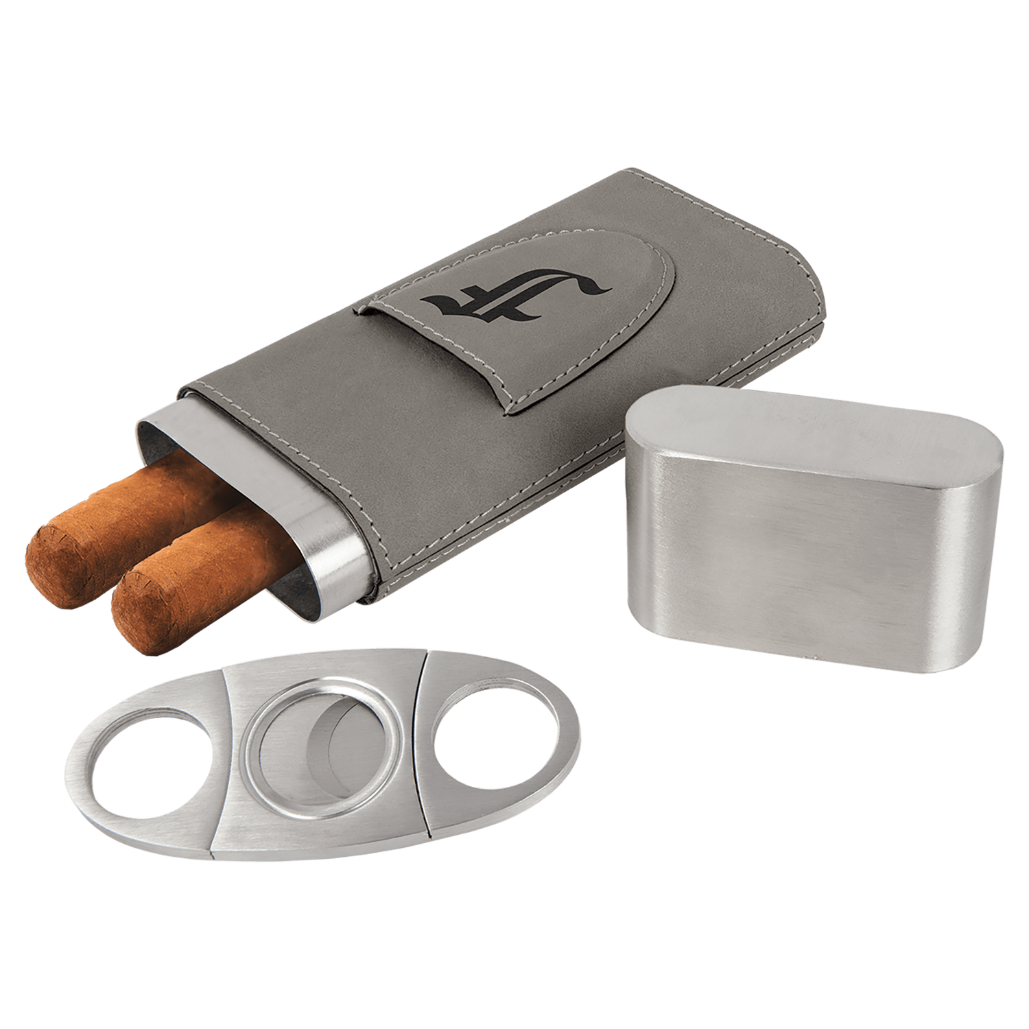 Gray Leatherette Cigar Case with Cutter