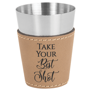 Light Brown Leatherette Wrapped Stainless Steel Shot Glass