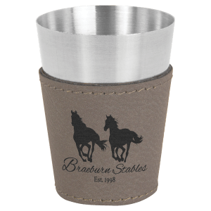 Gray Leatherette Wrapped Stainless Steel Shot Glass