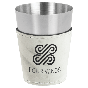 White Marble Leatherette Wrapped Stainless Steel Shot Glass