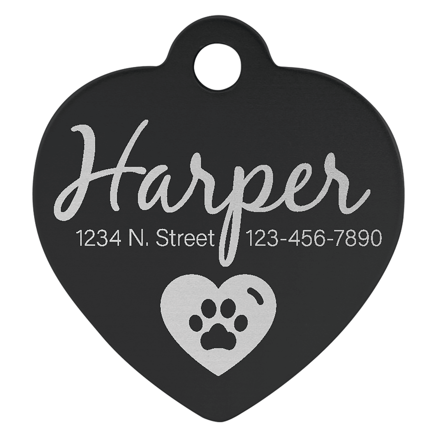 Black Anodized Aluminum Heart Pet Tag