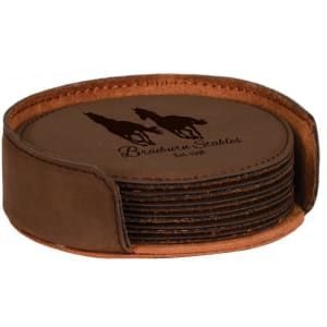Dark Brown Round Leatherette 6-Coaster Set