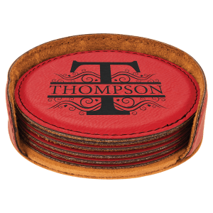 Red Round Leatherette 6-Coaster Set