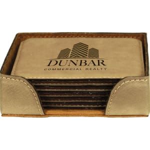 Light Brown Square Leatherette 6-Coaster Set
