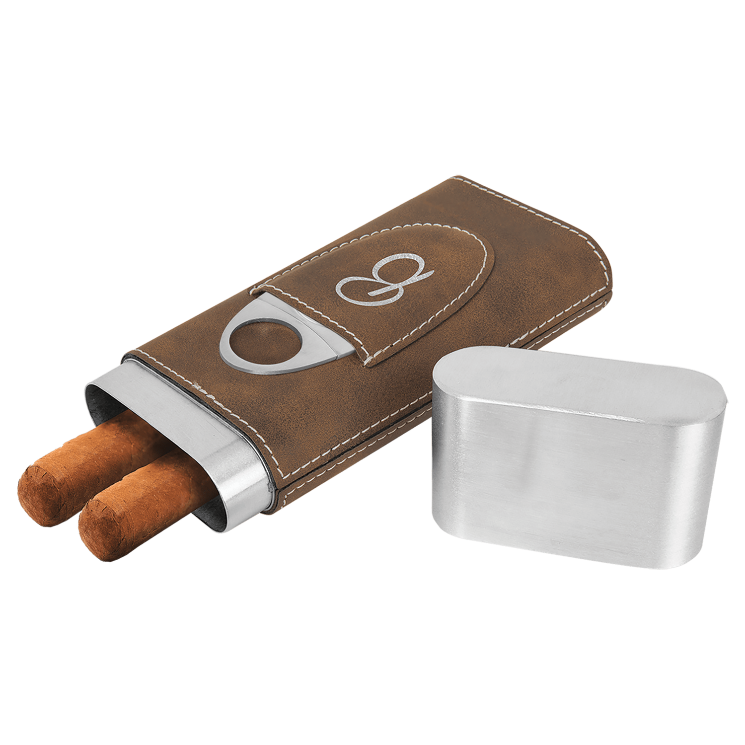 Rustic/Silver Leatherette Cigar Case with Cutter