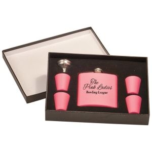 6 oz. Matte Pink Stainless Steel Flask Set with Presentation Box