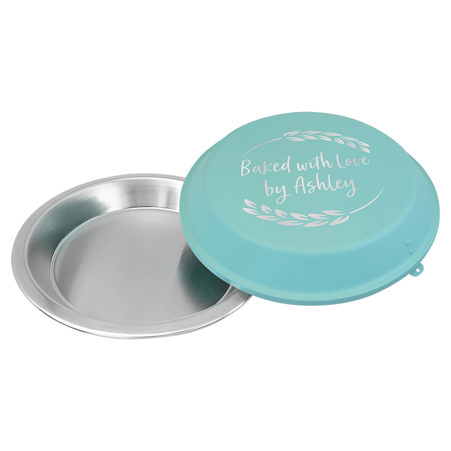 Aluminum Pie Pan with Teal Powder Coated Lid