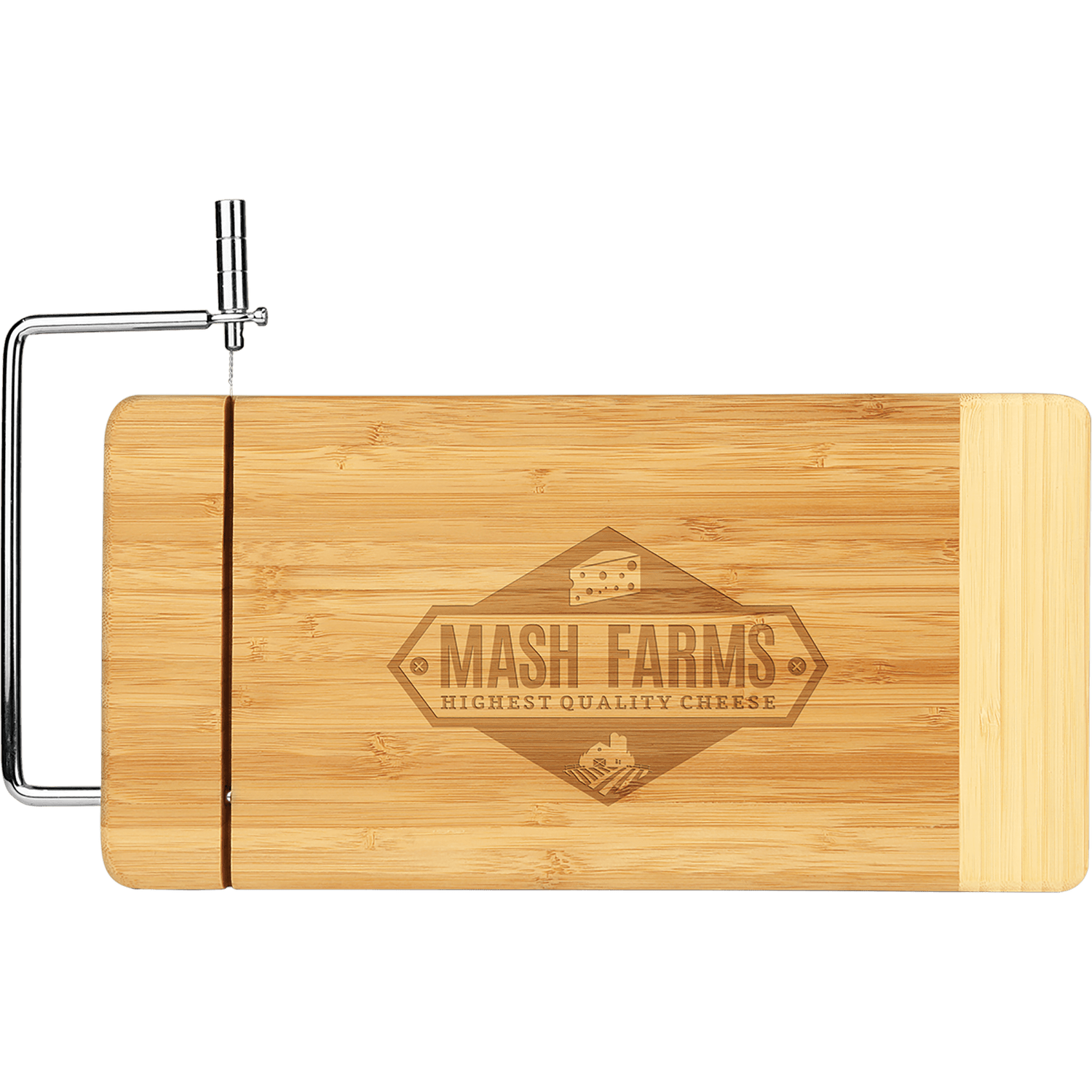 Two-Tone Bamboo Cutting Board with Metal Cheese Cutter