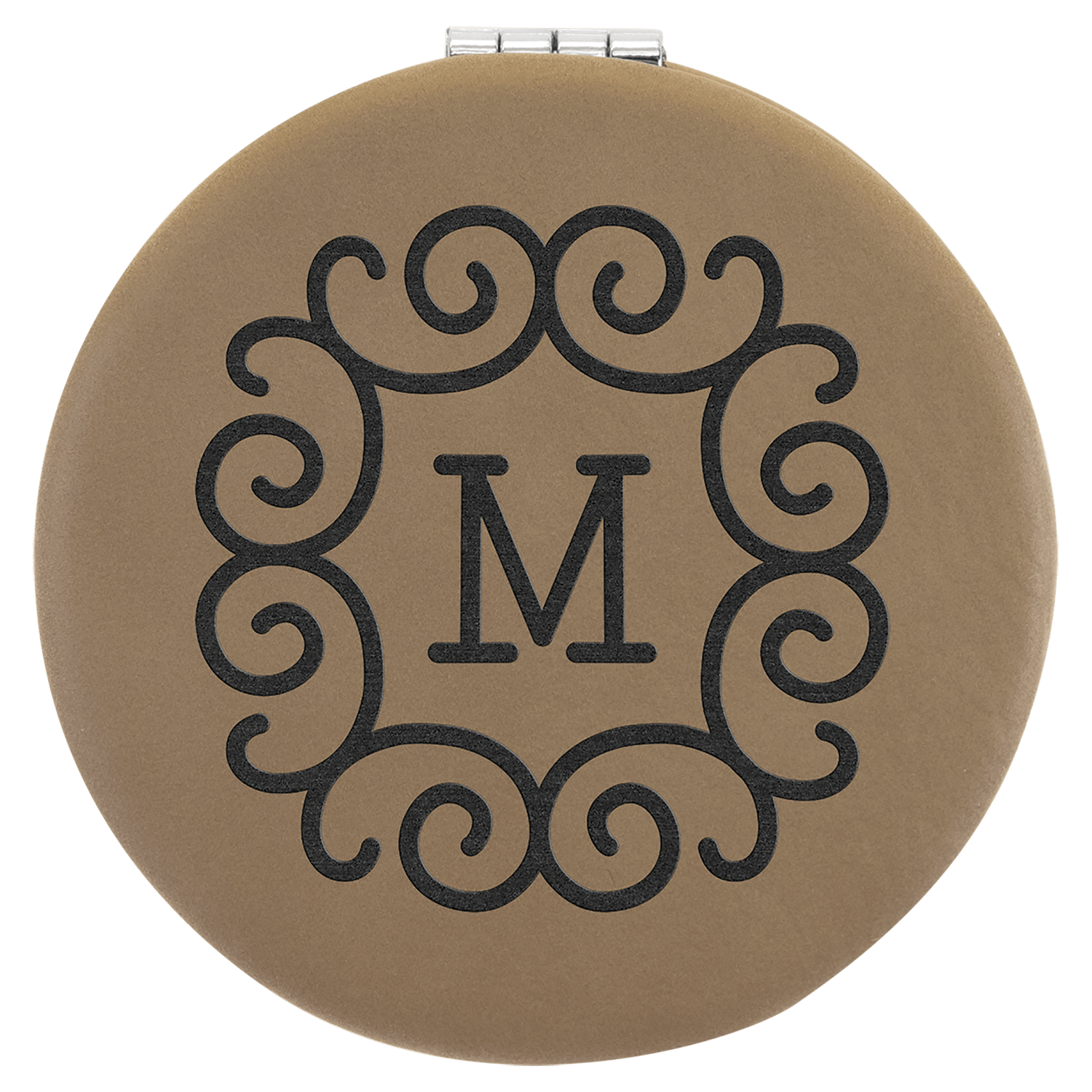 Light Brown Leatherette Compact Mirror