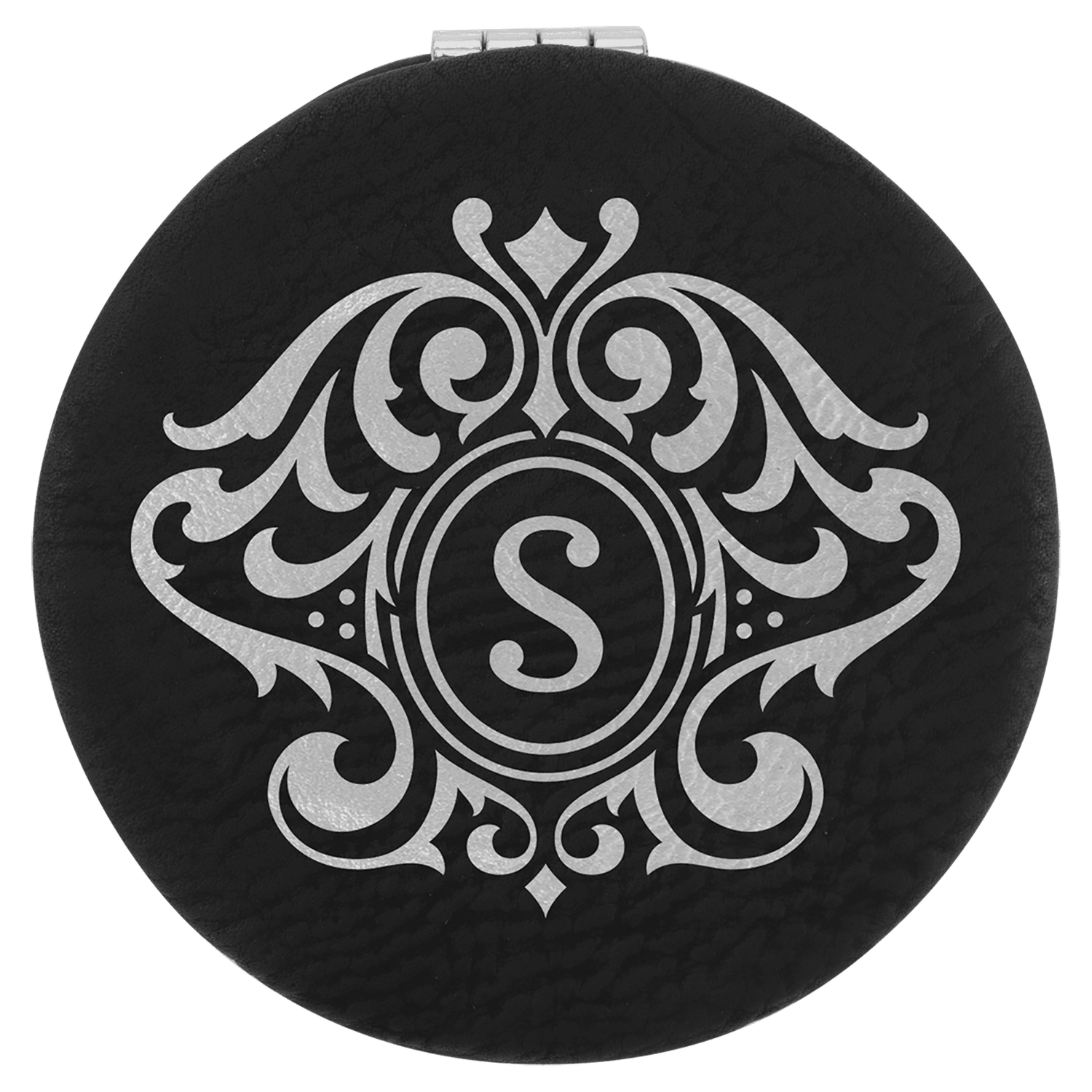 Black/Silver Leatherette Compact Mirror