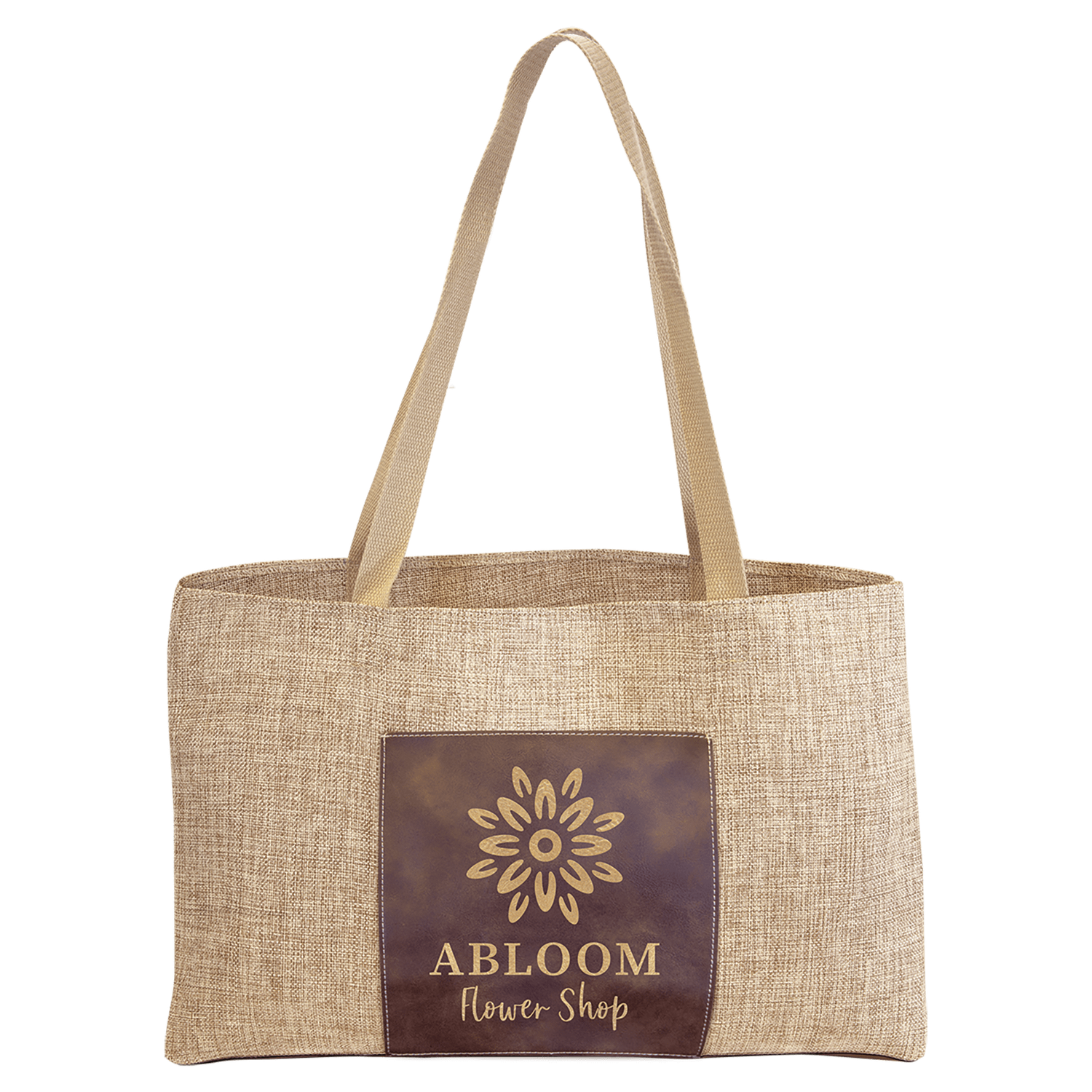 Rustic/Gold Leatherette and Burlap Tote Bag