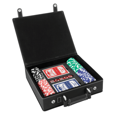 Black/Silver Leatherette Poker Set