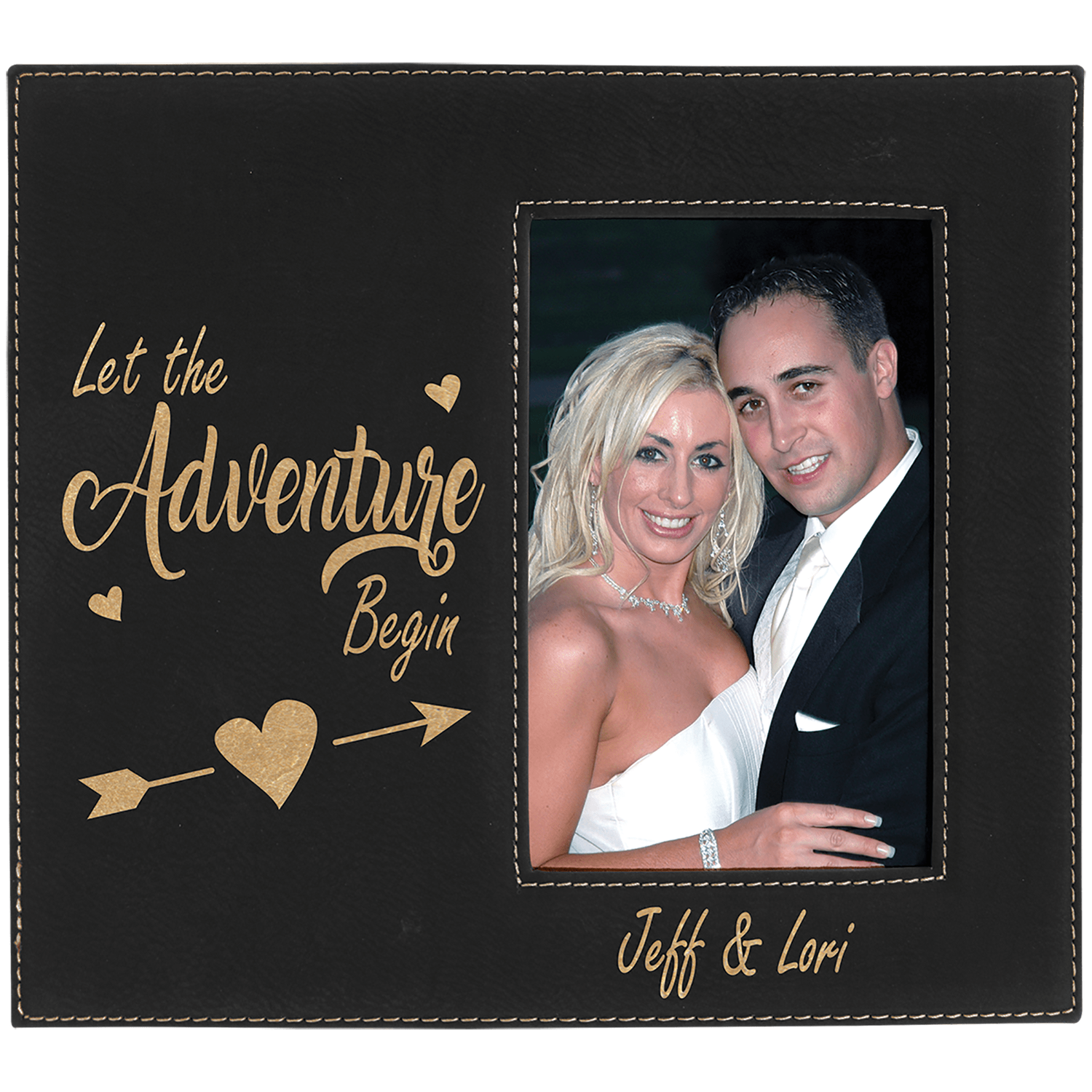 Black/Gold Leatherette Photo Frame with Large Engraving Area