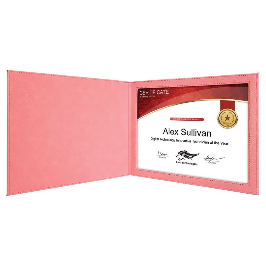 Pink Leatherette Certificate Holders