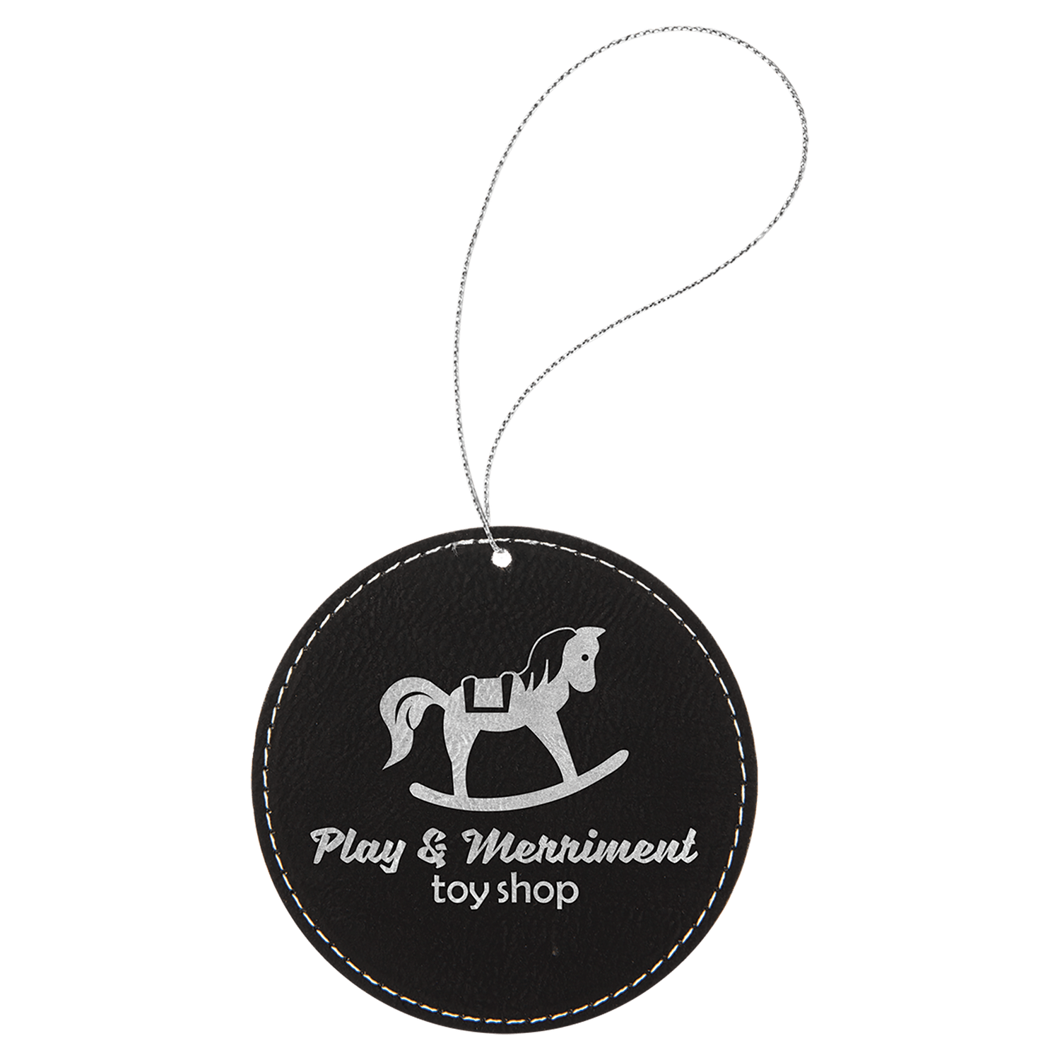 Black/Silver Leatherette Round Ornament