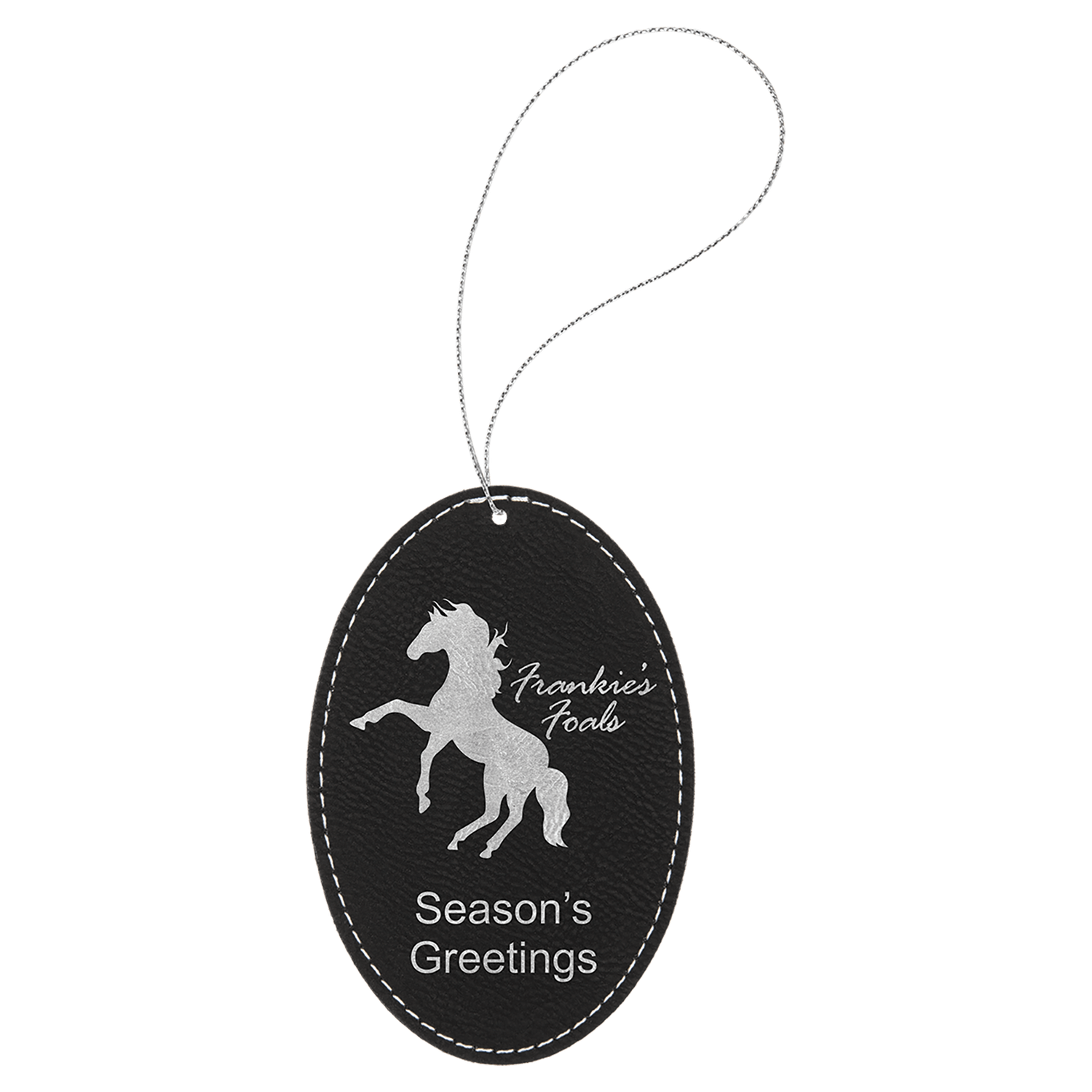 Black/Silver Leatherette Oval Ornament