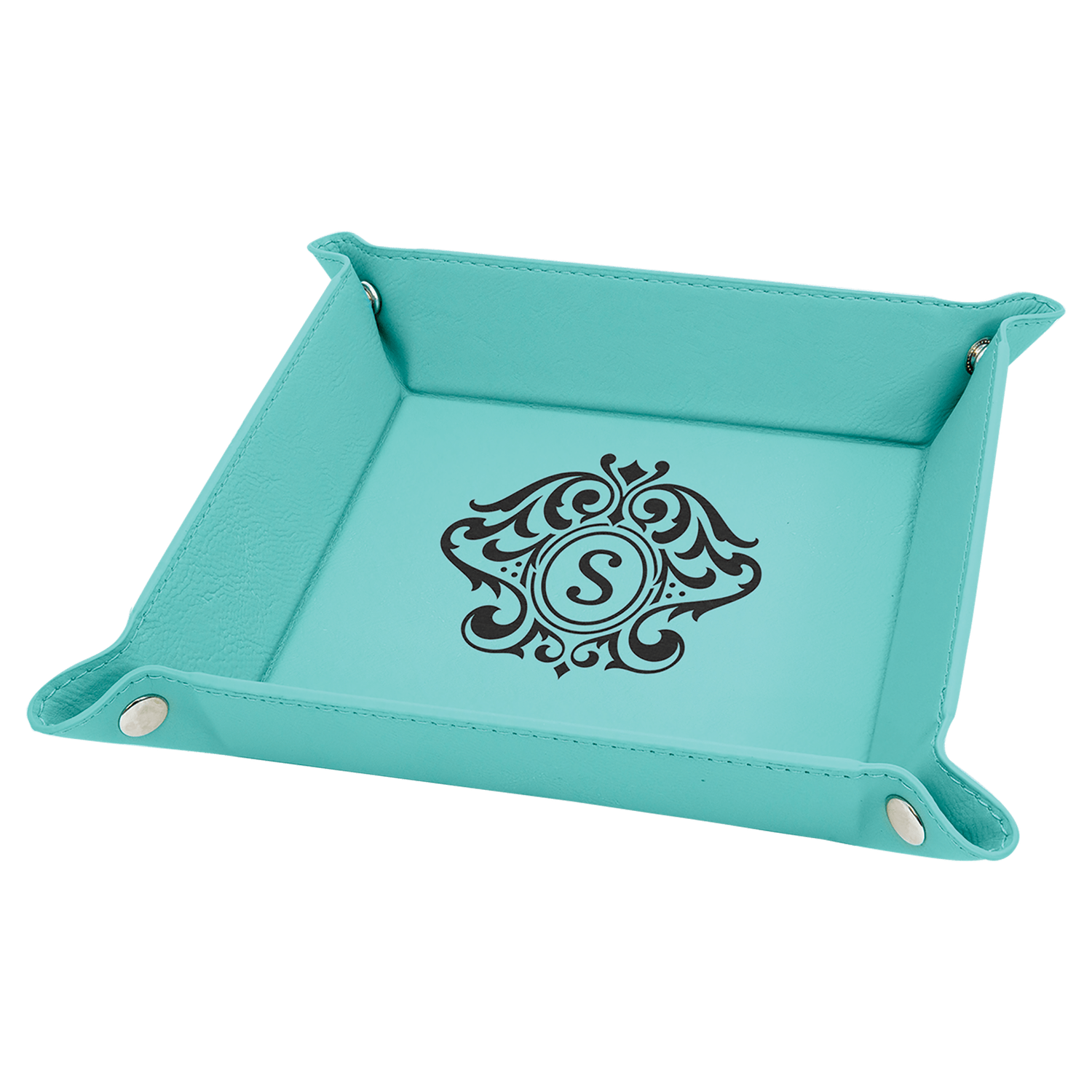 Teal Leatherette Snap Up Tray