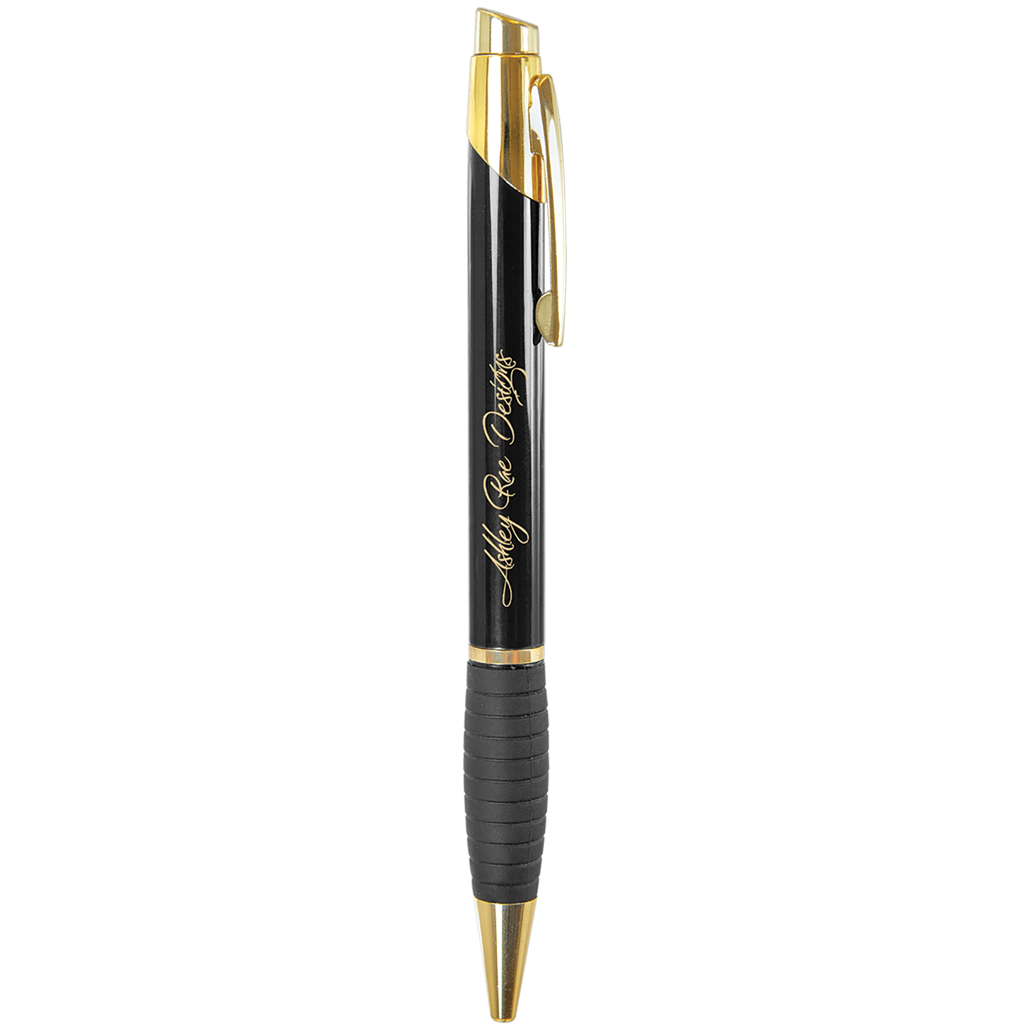 Black Anodized Aluminum Ballpoint Pen with Rubber Gripper